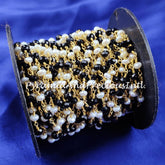 Black Onyx Rosary Chain, Pearl 3.5-4mm Beaded Chain, Body Chain, Jewelry Making Chain, Women Chain – SELLING BY FOOT